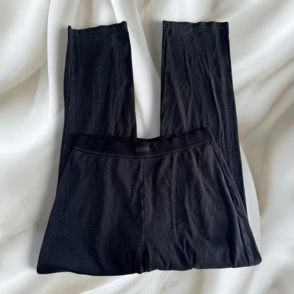 Skims black onxy cotton thermal ribbed flare‎ leggings y2k athletic